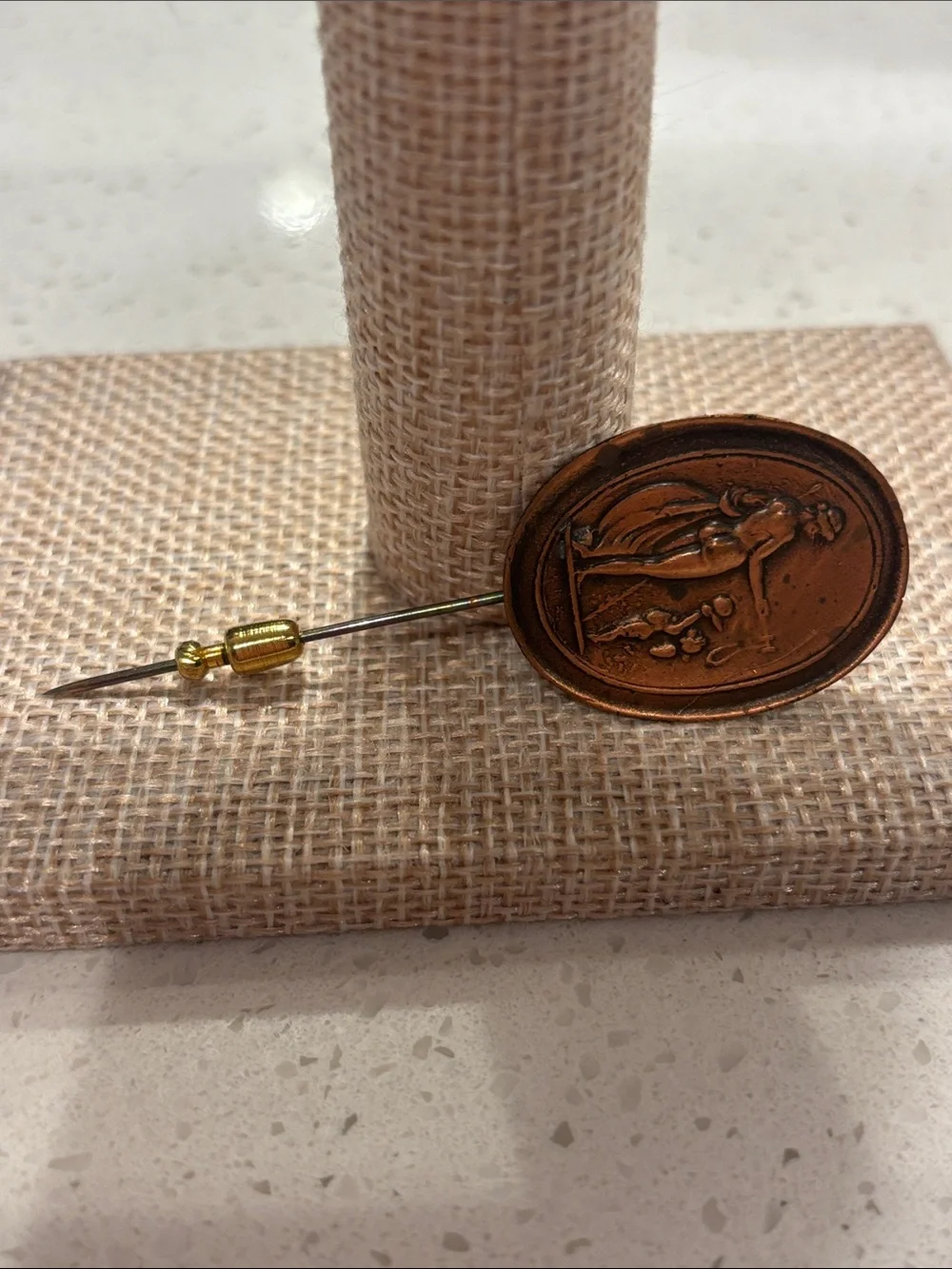 Antique Classical Intaglio Stick Pin | Victorian Mythological Goddess & Cherub